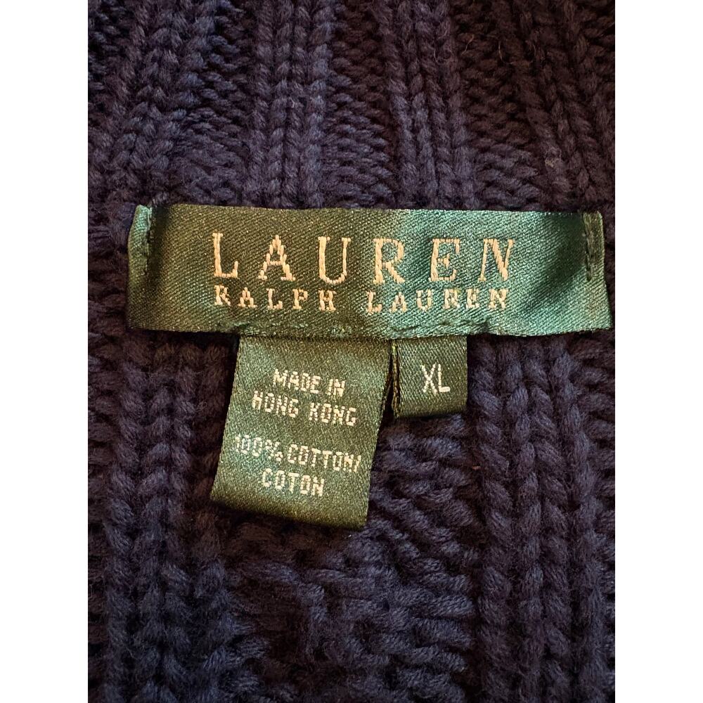 Vtg Lauren Ralph Lauren Cardigan Sweater Womens XL Blue Cable Knit Button Front - Picture 4 of 8